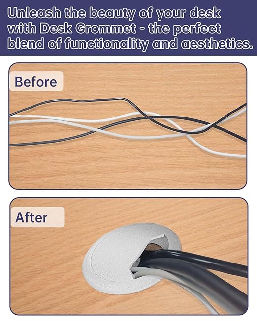 Desk Grommet 2-3/8 inch (60mm) 10 Pieces - White Desk Cable Grommet Desk Cable Hole Covers with Hole Saw for TV, Office, Wires Through Countertop and Home Table
