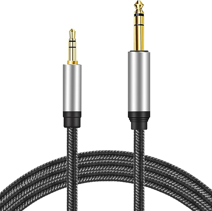 3.5 mm to 6.35 mm Audio Cable 3Ft, Gold-Plated Terminal Silver Color Zinc Alloy Housing 3.5mm 1/8" Male TRS to 6.35mm 1/4" Male TRS Nylon Braided Stereo Audio Cable for Cellphone, Amplifiers(3Ft/1M)