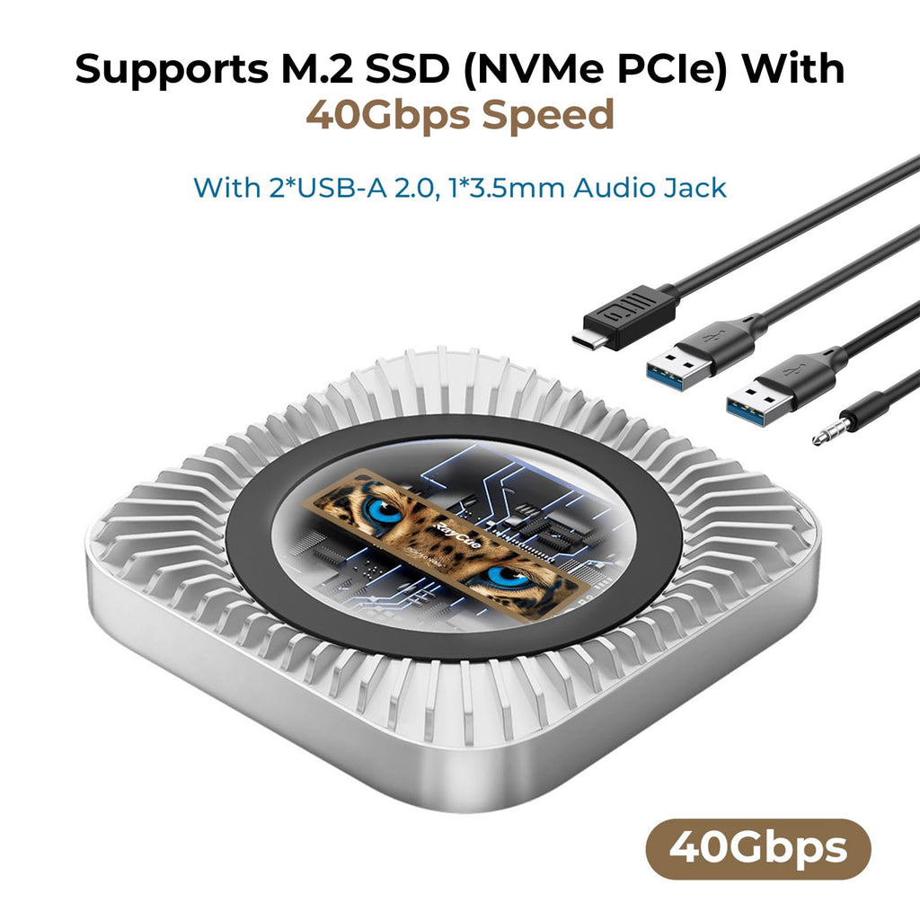 40Gbps Aluminum Hub & Stand for New Mac mini M6, M5 Pro, M4/M4 Pro Mac mini with 40Gbps NVMe/M.2 SSD Enclosure, 2X USB-A, USB-C Host, 3.5mm Audio – Compatible with All New Mac mini M4/M4 Pro