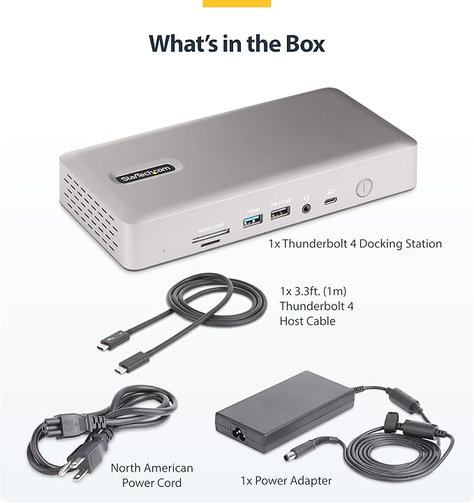 StarTech Thunderbolt 4 Dock, Quad 4K Win, Dual 4K Mac, 16-Port 40Gbps, 100W