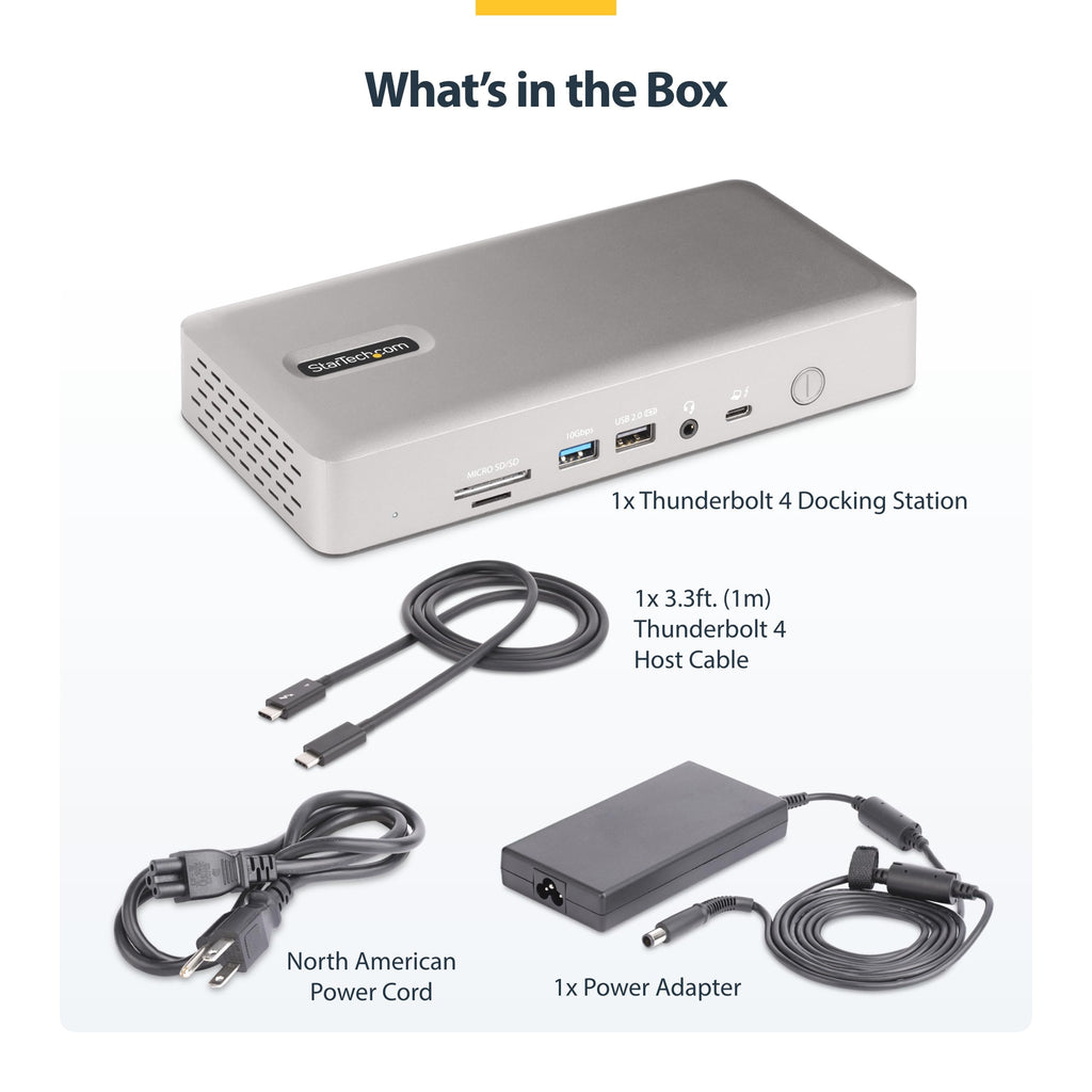 StarTech Thunderbolt 4 Dock, Quad 4K Win, Dual 4K Mac, 16-Port 40Gbps, 100W
