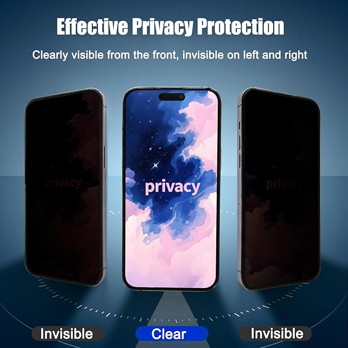 2 Pack Matte Privacy Screen Protector for iPhone 16 Pro Max, [Auto-Dust Removal and Auto-Alignment] Anti-Spy Anti-Glare Anti-Fingerprint Tempered Glass Film, Smooth & Sensitive Touch