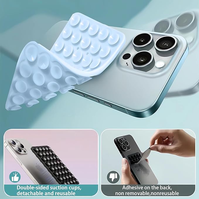Silicone Double-Sided Suction Phone Case Detachable Mount, ASMR/Fidget Sticky Phone Grip Hands-Free Accessories for Selfies & Videos, Trending TikTok items for iphone & Android (3.74"x2.2", Baby Blue)