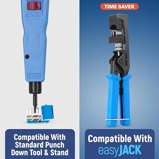 Everest 90° Angled RJ45 Cat5e Keystone Jacks 10-Pack in Blue - Slim Profile Female RJ45 Connectors - Cat 5e Keystone Jack - Compatible with 90° Angled Speed Termination Tool - easyJACK (B094WB91H3)