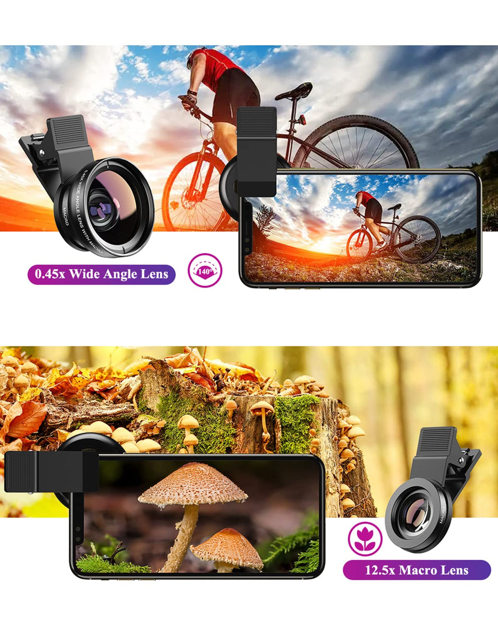 Apexel Phone Camera Lens, 2 in 1 Cell Phone Clip-on Lens Kit