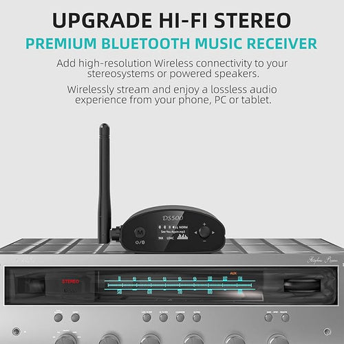 1Mii DS500 Hi-Res Bluetooth 5.3 Receiver, 32-Bit/384kHz Audiophile DAC, Lossless LDAC & aptX HD, OLED Display, Built-in EQ, RCA/Optical/Coaxial Out for Home Stereo, AV Receiver & Amplifier