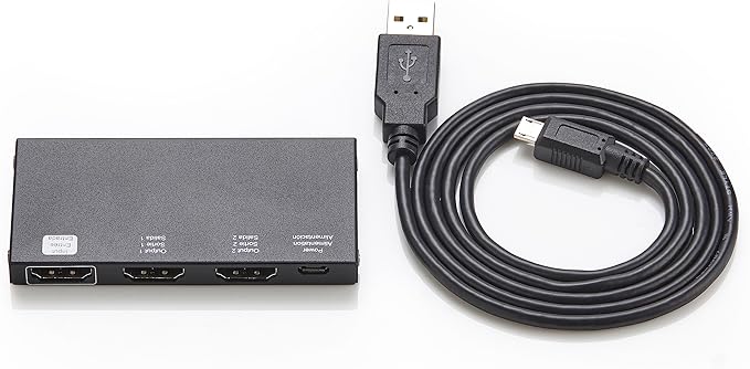 Amazon Basics HDMI Splitter 1 in 2 Out, 4K@60Hz for Dual Monitors, Mirror Only, Black