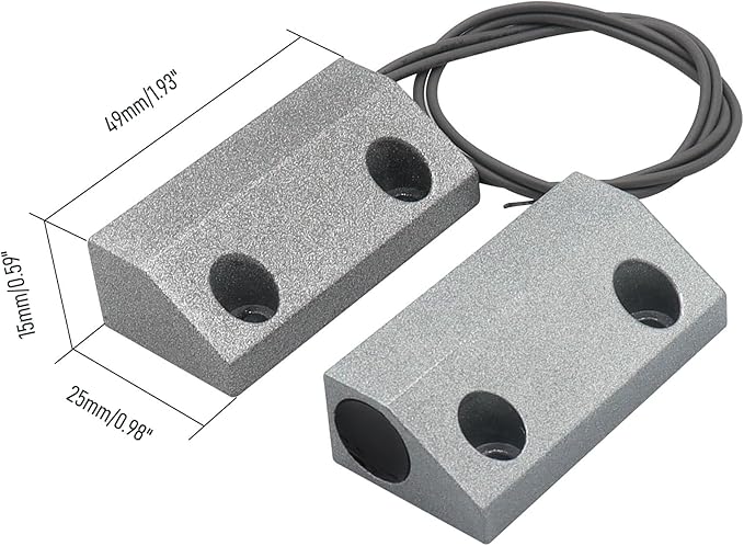 Magnetic Reed Switch Wired Surface Mount Normally Open NO Contact Sensor Alarm Magnetic Door Switch with 2 Wires, Zinc Alloy Sliver, MC-56