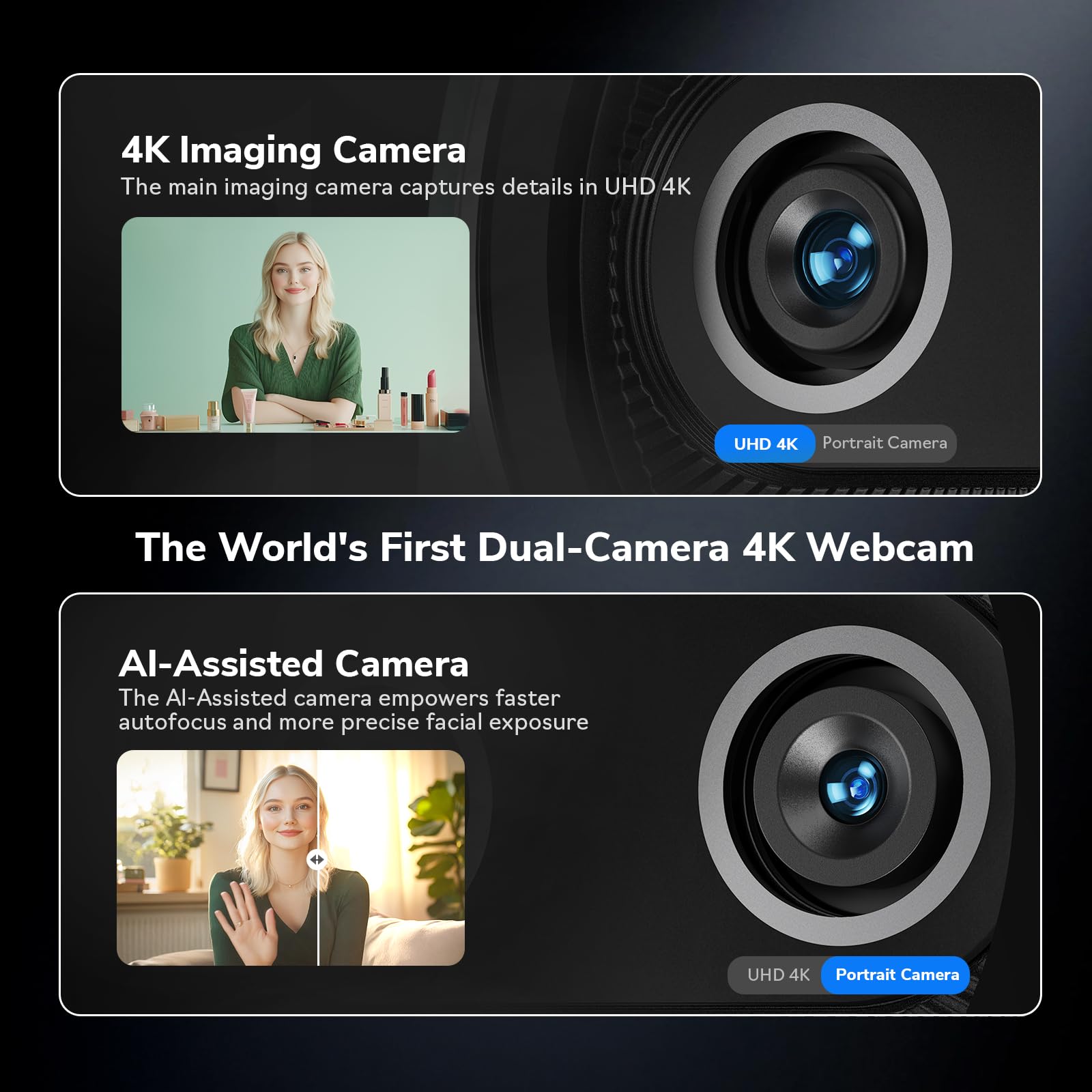 EMEET Piko 4K Webcam for Streaming, World’s 1st Dual-Camera AI-Powered 4K Camera w/AI Autofocus