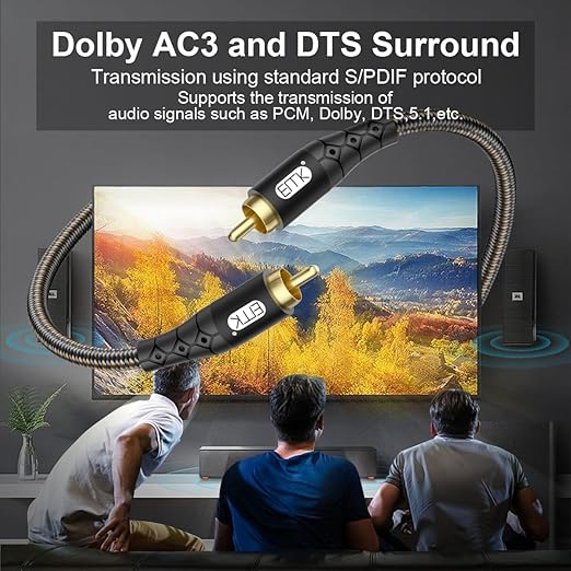 EMK RCA to RCA Subwoofer Cable – 24K Gold-Plated Connector Nylon Braided Double Shielded Audio Cable Digital&Analog Signal Support for Amplifiers Subwoofer Home Theater Hi-Fi Systems Black/15ft/5m