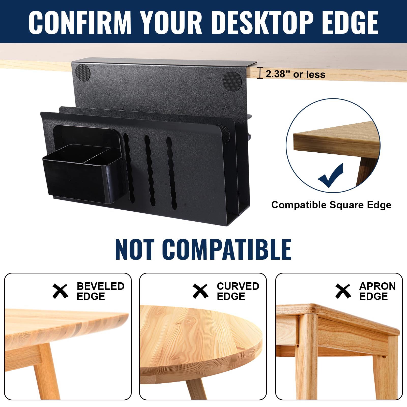osseph 2 Tie Desk Side Storage, Under Desk Storage Organizer, Black