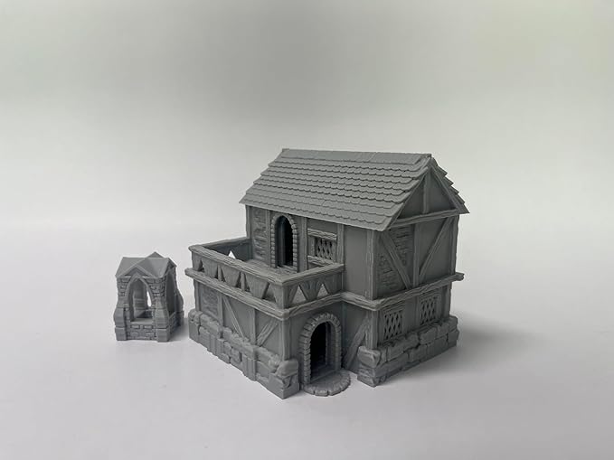 Paintable Tabletop Miniature Little Town Building Terrains Compatible with RPG War Games - 18mm Scale Dioramas Building Set Scenery with Medieval Architecture Style by HAUTICO (HVillageHouses7-1)