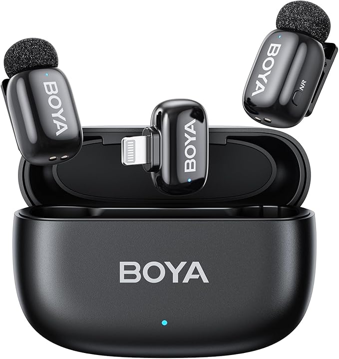 BOYA mini Wireless Microphone for iPhone with MFi Certified Ligntning Interface,Noise Cancellation, 30H Battery Life with Charging Case,AI Voice Changer for Video Recording, Live Streaming, Interviews