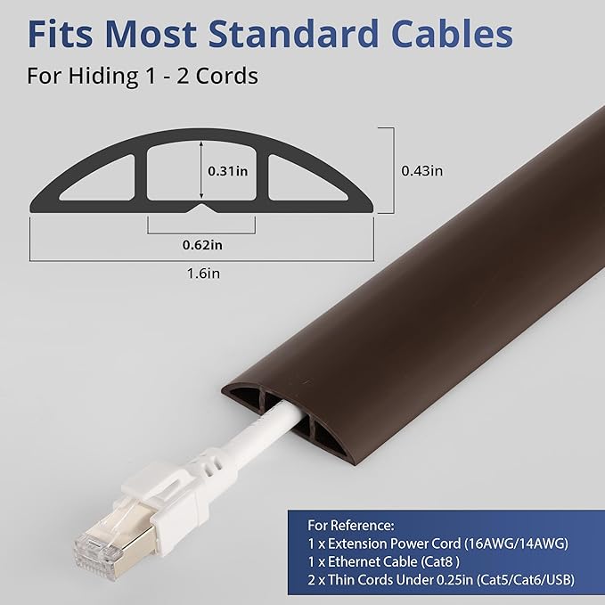 ZhiYo 10ft Cord Covers for Wires on Floor, Cord Hider Floor Hide Extension Cords, Soft PVC Cable Cover Cable Protector, Wire Cavity W0.62in H0.31in, Vintage Coffee