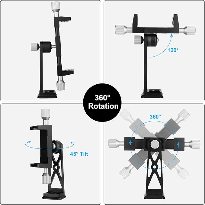 Peastrex Metal Phone Tripod Mount Extra Deep Clamp with Arca Port Cold Shoe 360°Ball Head Cellphone Tripod Adapter for iPhone Galaxy Smartphone Stand Holder for Vlogging Video Camera Monitor