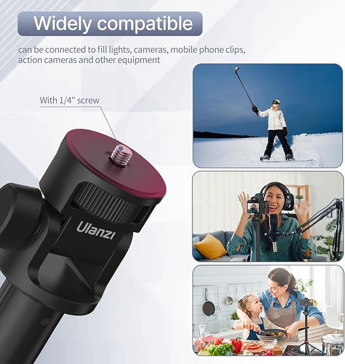 ULANZI MT-79 Extendable Tripod Aluminum, 81" Portable Adjustable Light Stand with 1/4" Screw, 360° Ball Head Camera Phone Tripod for Camera Video Light Smartphone, Lightweight for Travel