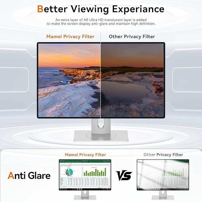 23.8 Inch Computer Privacy Screen Filter for 16:9 Aspect Ratio Widescreen Monitor - Anti Glare Blue Light Filter, Removable Computer Monitor Privacy Shield, Anti-Scratch Screen Protector Film 23.8 in