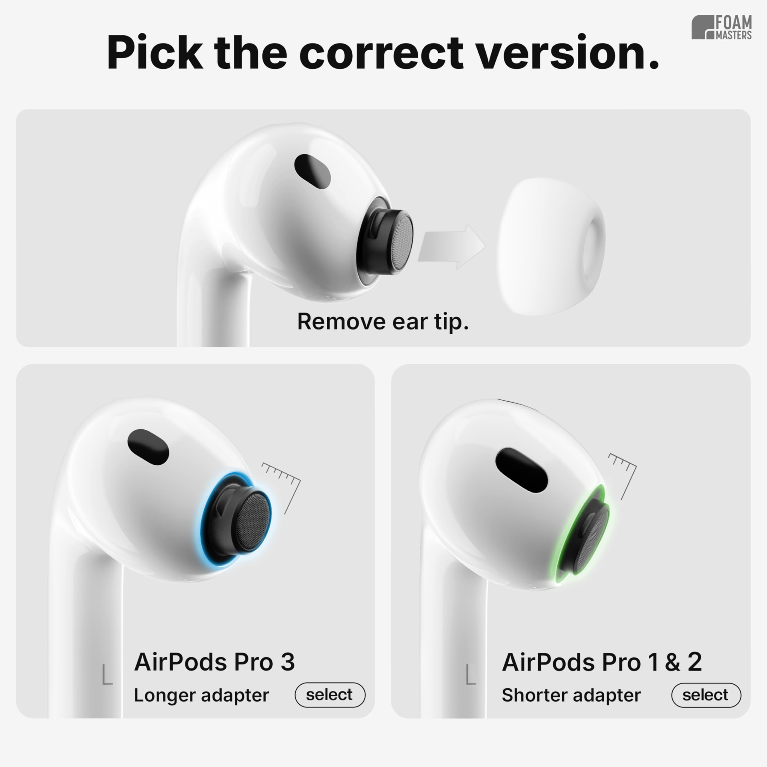 Foam Masters Ultra-Premium Memory Foam Ear Tips for AirPods Pro 1st & 2nd Gen | 3 Pairs | New Ver. | Secure Fit | Super Comfort | Better Noise Cancel | Replacement Buds (Assorted S/M/L, FDE Tan)