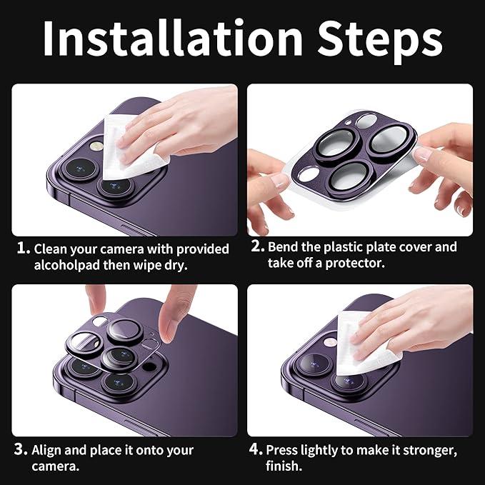Camera Lens Protector for iPhone 14 Pro/iPhone 14 Pro Max, Alloy Metal Camera Cover with Tempered Glass Screen Protector Accessories,Case Friendly,Scratch Resistant,Easy to Install -Purple