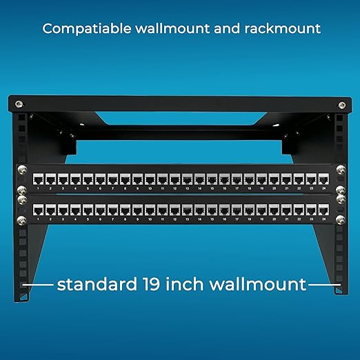 Rapink Patch Panel 24 Port Cat7 with Inline Keystone 10G Support, Coupler Patch Panel STP Shielded 19-Inch with Removable Back Bar, 1U Network Panel for Cat7, Cat6, Cat6A, Cat5e,