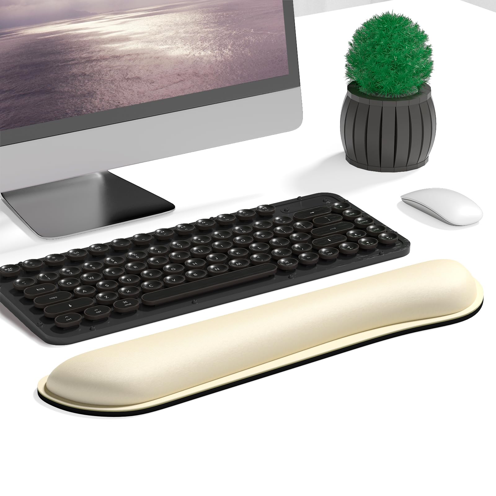 Dapesuom Enlarge Keyboard Wrist Rest, Memory Foam Keyboard Wrist Cushion for Computer Desk Mats Support, Typing Pain Relief Ergonomic Mouse Pad Rests with Non-Slip Base for Gaming Laptop, Navajo White