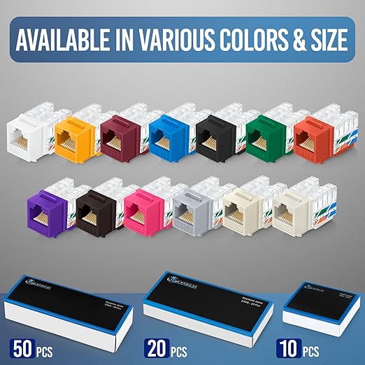 Everest 90° Angled RJ45 Cat6 Keystone Jacks 100-Pack in Red - Slim Profile Female RJ45 Connectors - Cat 6 Keystone Jack - Compatible with 90° Angled Speed Termination Tool - easyJACK (B094WB91H3)