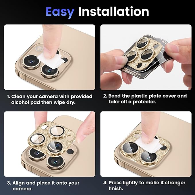 Tensea for iPhone 16 Pro/iPhone 16 Pro Max/iPhone 15 Pro/iPhone 15 Pro Max Camera Lens Protector, Metal Aluminum Alloy Tempered Glass Cover Camera Screen Protector Accessories, Case Friendly