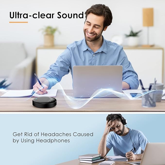 EMEET Conference Speaker and Microphone Luna 360° Voice Pickup w/Noise Reduction/Mute/Indicator USB Bluetooth Speakerphone w/Dongle for 8 People Daisy Chain for 16 Compatible with Leading Software