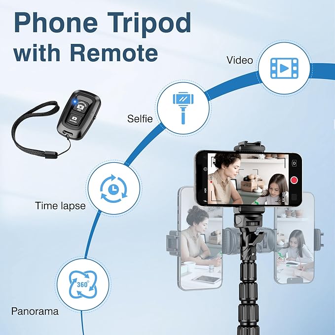 82" Tripod for iPhone,Phone Tripod Compatible with Smartphone/Camera/Gopro,Tall iPhoneTripod with 9.8" Gooseneck and Remote,Cell Phone Tripod Stand for Video Recording Selfies Vlogging
