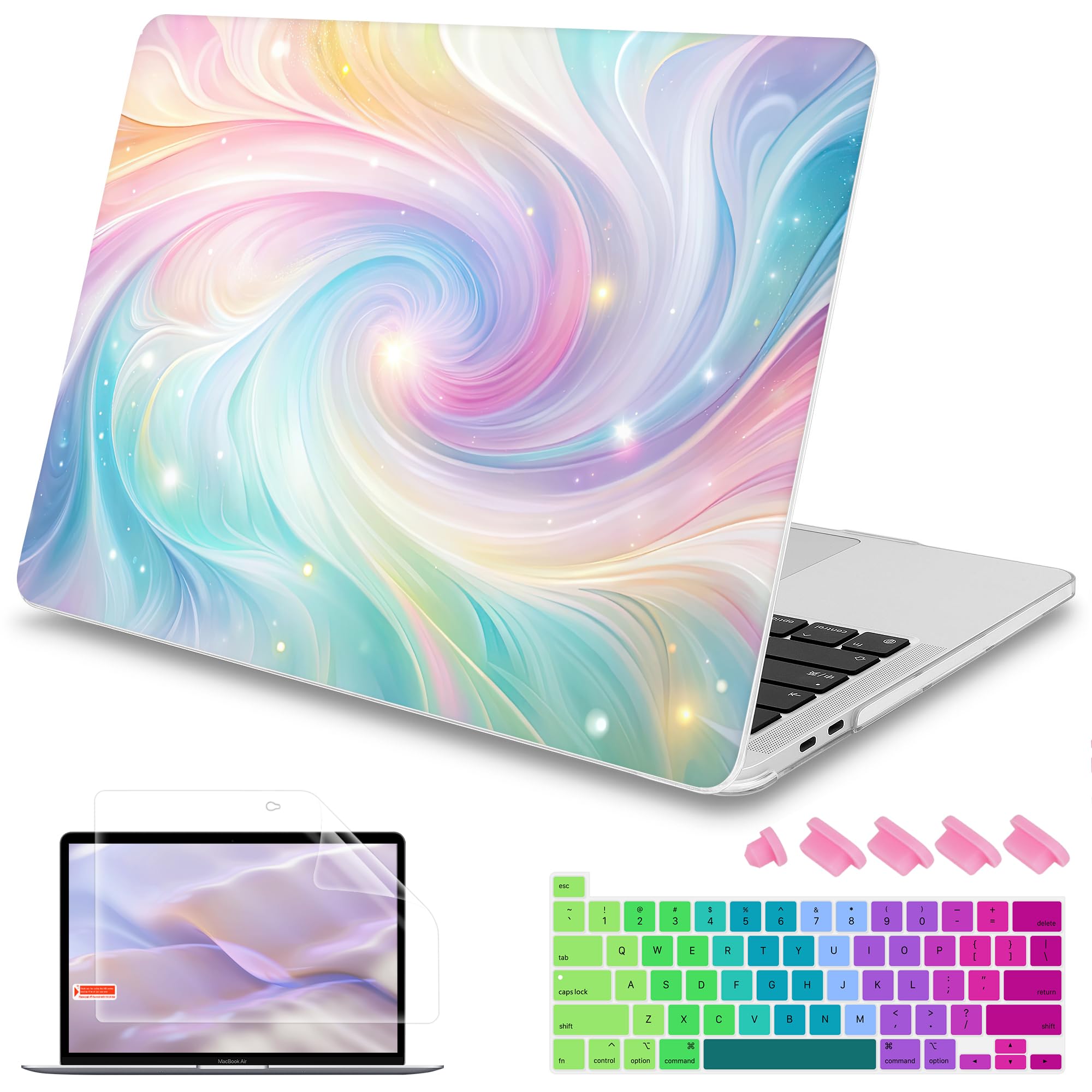 Mektron Case for MacBook Pro 16 Inch A2141 Cover 2019 Release 16" with Liquid Retina Display/Touch ID, Plastic Hard Shell with Keyboard Skin & Screen Protector & Dust Plug, Colors Swirls