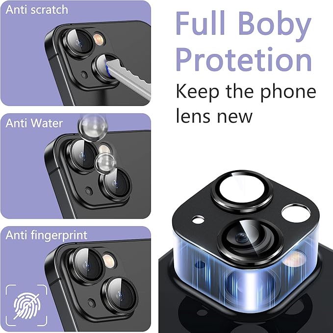 2 Pack Camera Lens Protector for iPhone 14 / iPhone 14 Plus,[Not Easy to Breakn ] AR Tempered Glass Strong Adsorption Metal Camera Cover Screen- silvery
