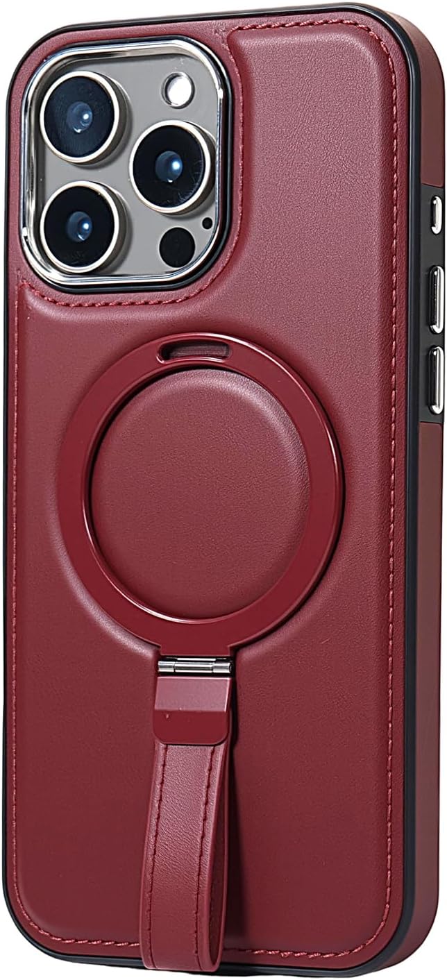 Leather Case, Suitable for iPhone 15 Pro Max Case, Invisible Magnetic Design, Equipped with a Lanyard and Foldable Stand, Black, Yellow and red (Yellow, iPhone 15 Pro Max)