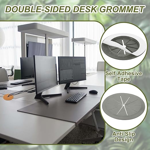 PATIKIL Desk Grommet 3-3/16", 4 Pcs Round Cable Grommet Cord Hole Cover with Adhesive Tape Flexible Table Wire Organizer for Office Home Table Countertop, Gray