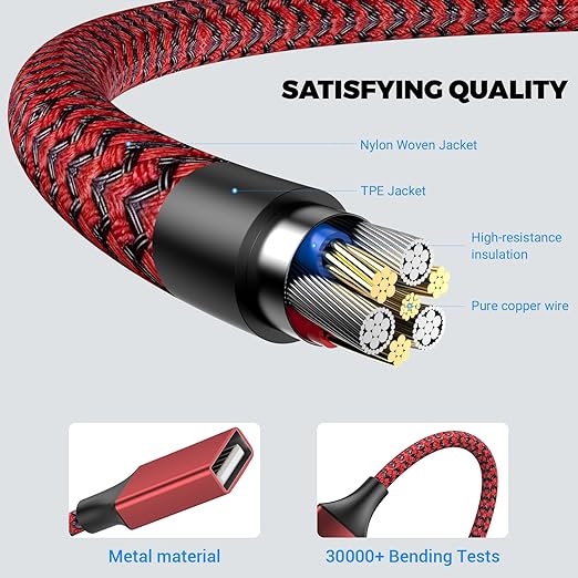 3.3FT USB Splitter 3 in 1 Out, A Male to 3 Female Extension Cable, USB Y Splitter Support Charging and Data Transfer for TV/PC/Laptop/MacBook/Keyboard/ PS4/ PS5/ Flash Drive/LED Etc.(Red)