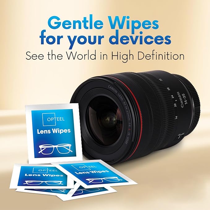 OPTEEL Lens Wipes for Eyeglasses - Pre-moistened Eyeglass Lens Cleaning Wipes - 600 Lens Wipes Individually Wrapped Sracth-Free Streak-Free Eye Glasses Wipes Lens Cleaner for Sunglass & Camera Lens