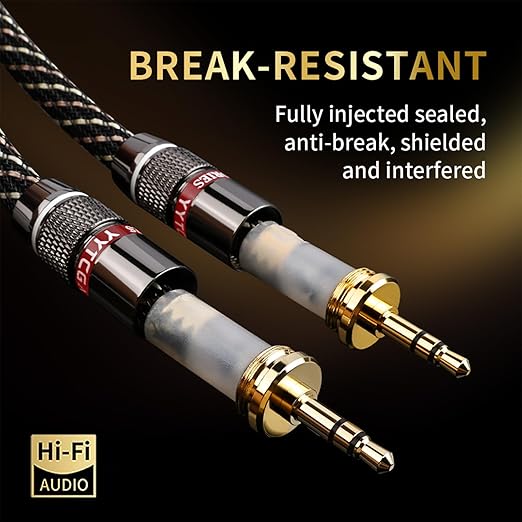 Audiophile HiFi Audio Cable–3.5mm to 3.5mm,6N OFC Core,24K Gold-Plated Plugs,with Nylon Braid,AUX Cable,Compatible with Phone,MP4,Speakers,Amplifiers,TV(4.92ft/1.5m)