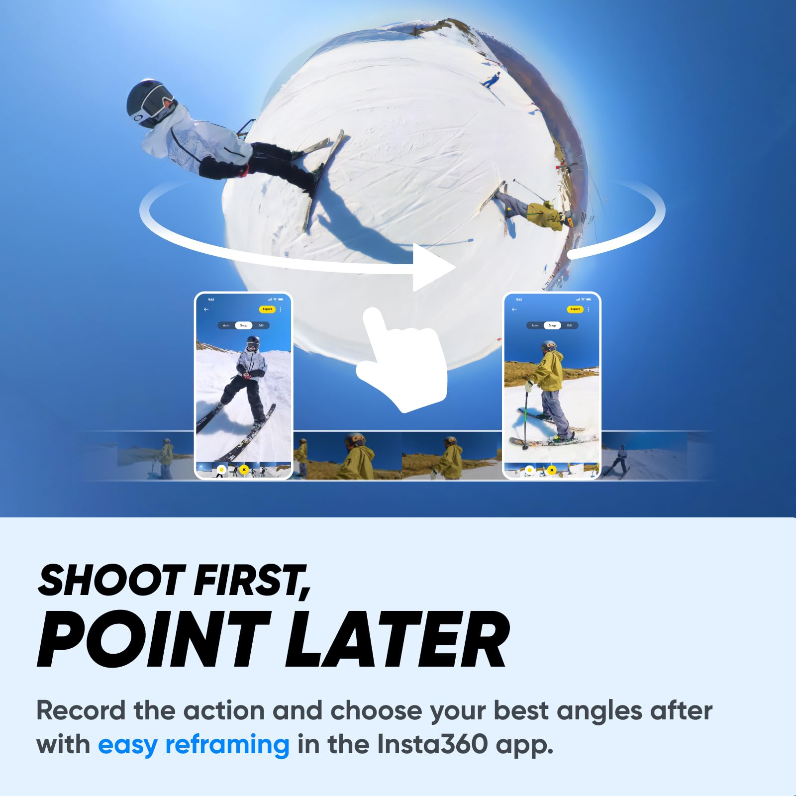 Insta360 X3 Snow Kit (New Version) - 360 Action Camera with 5.7K 360 Active HDR Video, 4K Single-Lens Camera, Waterproof, FlowState Stabilization, 2.29" Touchscreen, AI Editing, Wintersports