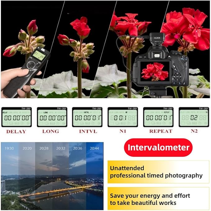 Pixel LCD Wireless Shutter Release Remote Control TW283-DC0 Compatible with Nikon Z8 Z9 D3 D810A D3s D4 D5 D6 D800 D850 D800E D810A D810 D700 D500 D300 D300s D200 F100 F90 F90X F6 F5 N90s D1X D2H