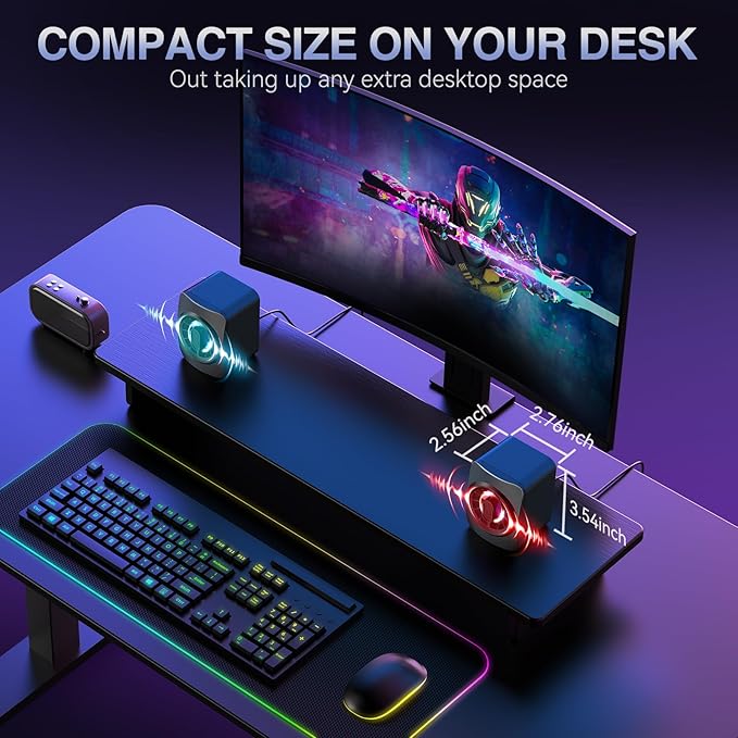 Computer Speakers,RGB PC Speakers, USB Powered 3.5mm Aux Speaker for Desktop, PC, Laptop, Tablet - Small Computer Speakers | Clear Sound & 7-Color Dynamic Lighting