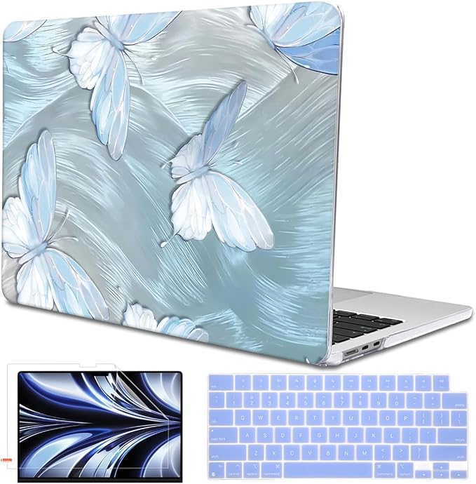 for MacBook Air 13.6 inch Case M4 2025 A3240 2024 M3 A3113 M2 A2681 2022 2023,Crystal Clear Printed Pattern Plastic Hard Shell Cover for 2025 MacBook Air 13 M4 Touch ID, Tin Foil Butterfly