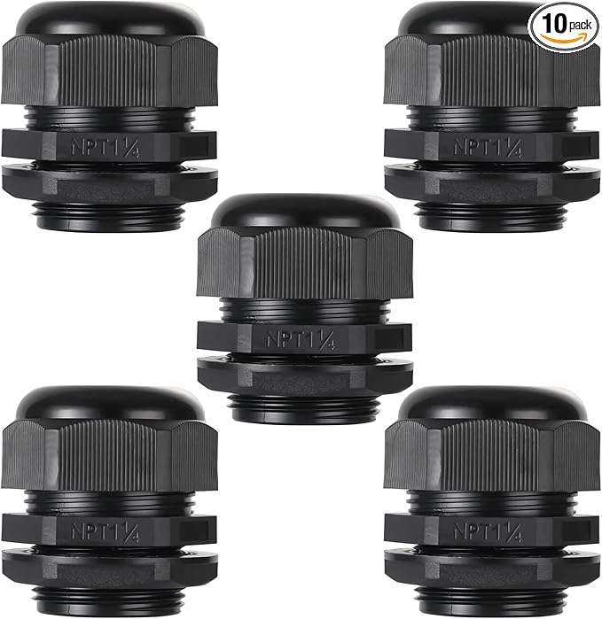 PENGLIN Cable Glands 1-1/4" NPT Nylon Cable Connector, Strain Relief Cord Connector, IP68 Waterproof Adjustable Locknut (1-1/4 Inch (5-Pack))