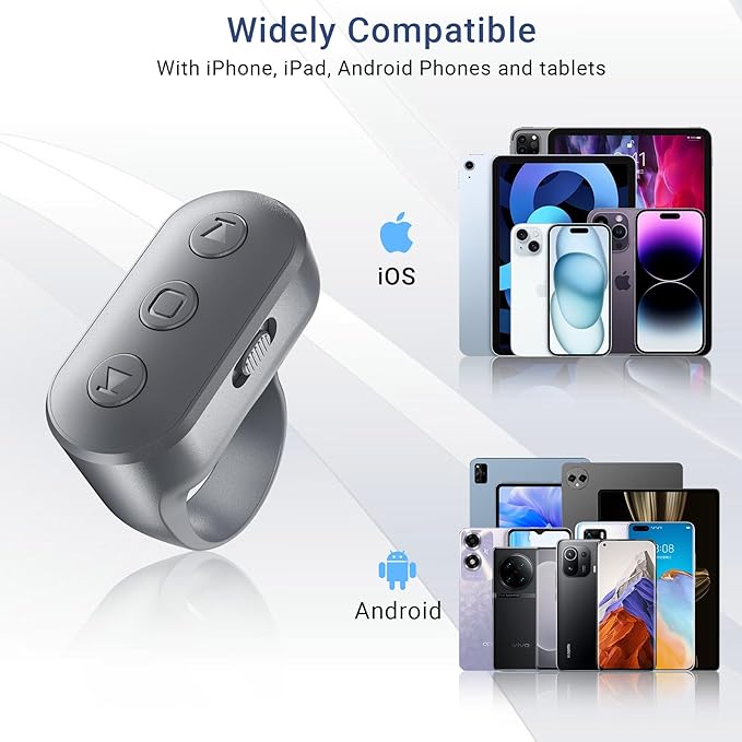 Phone Camera Ring Remote Control with Zoom in/Out, Rechargeable Shutter with Front/Rear Camera Switch for iPhone Android iPad, Hands Free Remote Ring for Photo & Video Recording Content Creator