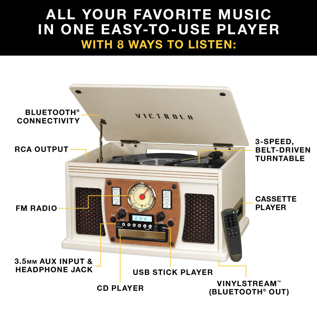 Victrola Navigator - 8-in-1 Bluetooth Record Player - Black