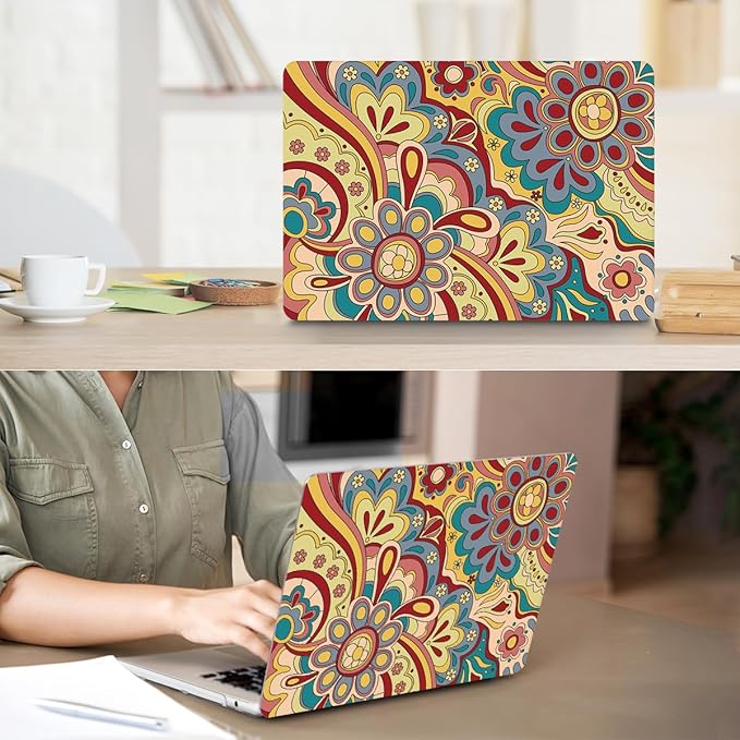 Compatible with 2025 2024-2022 MacBook Air 13 inch Case M4 A3240 M3 A3113 M2 A2681, Hard Shell&Keyboard Film&Screen Film&Webcam Cover for New M4 Mac Air 13.6 inch with Touch ID, Curved Doodle