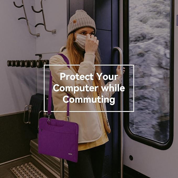 Voova 17 17.3 Inch Laptop Sleeve Case, Slim Women Men Shoulder Hand Bag Compatible with Razer Blade Pro 17, Lenovo Dell Asus Acer HP Notebook Messenger Briefcase with Strap, Waterproof, Purple