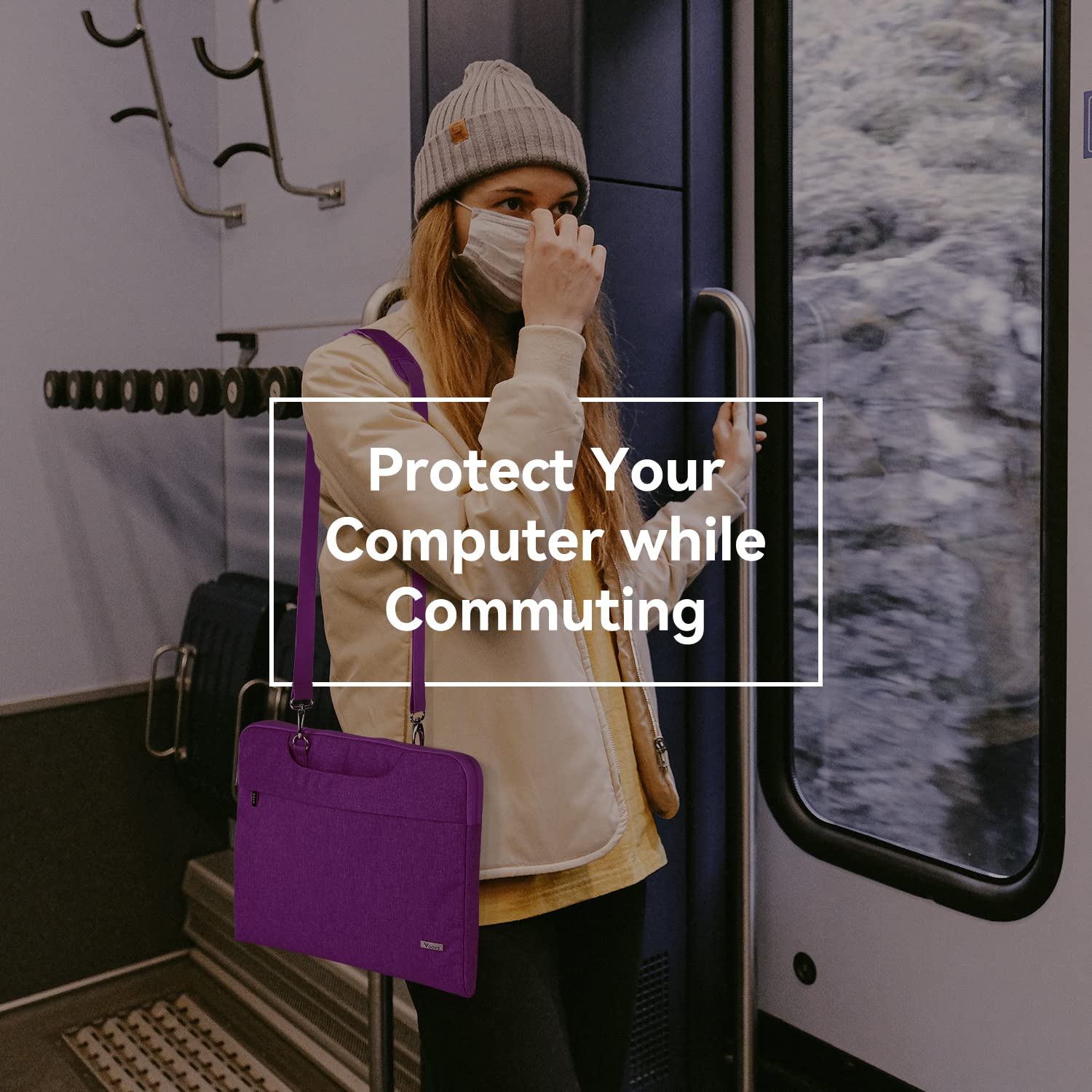 Voova Laptop Bag 15.6 Inch for Women, Waterproof Computer Sleeve Carrying Case with Shoulder Straps & Handle Compatible with Macbook Air 15, MacBook Pro 15/16, 15-16 Inch Hp Dell Lenovo Asus, Purple