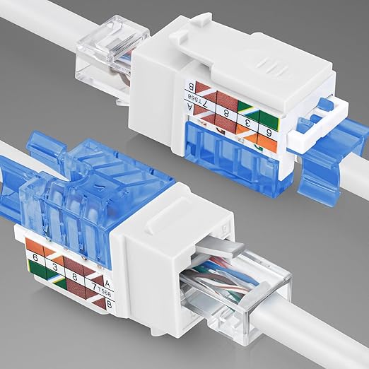 Everest 45° Angled RJ45 Cat5e Keystone Jacks 20-Pack in White - Slim Profile Female RJ45 Connectors - Cat 5e Keystone Jack - Compatible with 45° Angled Speed Termination Tool - 45Term (B0BL3GS7ZY)