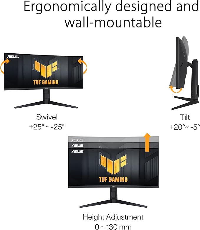 ASUS TUF Gaming 34” 1440P 1500R Curved Monitor (VG34VQL3A) - QHD (3440 x 1440), 180Hz, 1ms, Extreme Low Motion Blur, Freesync Premium Pro, 125% sRGB, DisplayHDR 400, Height Adjustable, 3 year warranty
