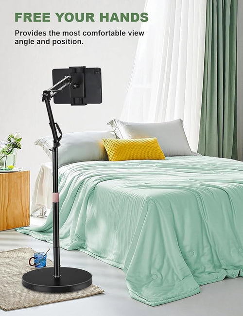 Awlbstruse Tablet Floor Stand, Overhead Bed Phone Stand with 8.8 lb Super Stable Base & Angle/Height Adjustable, Compatible with 4.5''-13'' iPhone, iPad Pro 12.9, Galaxy Tab, Kindle, Phones