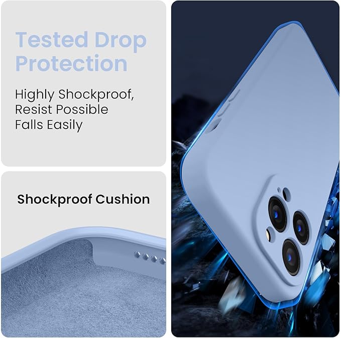 FireNova Designed for iPhone 13 Pro Max Case, Silicone [Camera Protection] Phone Case with [2 Screen Protectors], Soft Anti-Scratch Microfiber Lining Inside, 6.7 inch, Light Blue